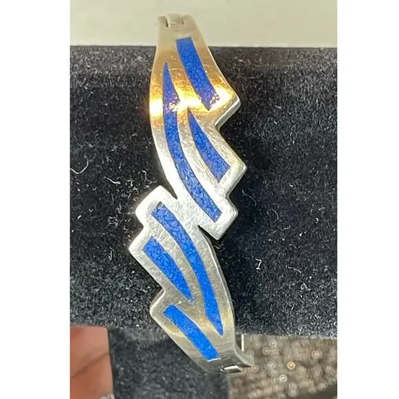 Taxco 925 Sterling Silver Lapis Inlay 7" Bracelet - Picture 12 of 13
